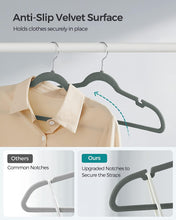 SONGMICS Velvet Hangers, Pack 30 Coat Hangers for Clothes, Non-Slip, with Shoulder Notches, Trouser Bar, 360 Swivel Hook, Space-Saving, 0.6 cm Thick, 43 cm Long, Grey CRF029V03