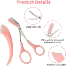 WLLHYF Eyebrow Trimmer Set with Comb Stainless Steel Curved Crescent Moon Brow Scissors Makeup Tools Eyelash Prune for Hair Removal for Men Women Beauty Accessories(Pink)