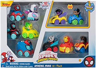 Spidey and his Amazing Friends SNF0102 10 Pack-Ten 2-Inch Amazing Mini Vehicles-Toys Featuring Your Friendly Neighbourhood Spideys