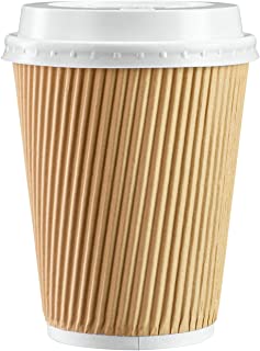 [50 Sets - 12 oz.] Insulated Ripple Takeaway Paper Hot Coffee Cups With Lids