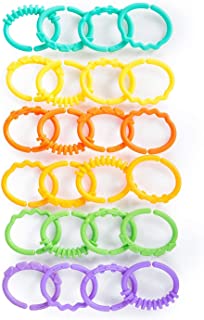 Bright Starts, Lots of Links Rings Toys, Soothing & Teething Toy, Clip on Pram, Pushchair or Car Seat, Textured Sensory Toy, Stroller Take Along Toy, BPA-Free, 24 Pcs, Ages 0 Months +