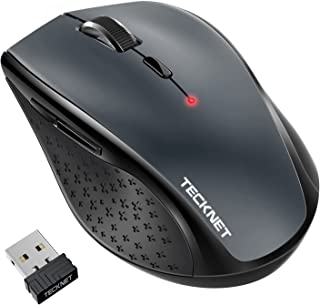 TECKNET 2.4G Classic Wireless Mouse for Laptop, 3200 DPI Optical Computer Mouse with 6 Adjustable Levels, 30 Months Long Battery Life Cordless USB Mouse for Notebook, PC, Office Home Work (Grey)