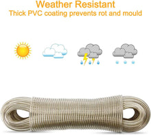LEEPAT 20m/65.61ft Washing Line Rope Outdoor, Transparent PVC Shell Clothesline Rope, Duty Extra Strong Steel Core Clothes lines, Rust-proof and Waterproof for Outside Garden-Gold