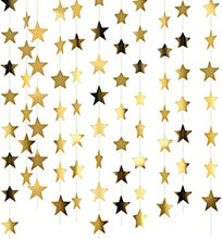 52 Feet Reflective Star Paper Garland,Sparkling Star Bunting Banner Hanging Decoration Twinkle Little Star Party Garlands Glitter Star Garland Streamer Kit For Birthday Wedding Banner Backdrop (Gold)