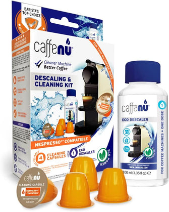 Caffenu  Coffee Machine Cleaner Capsules and Espresso Descaler Kit  Must Have Barista Accessories to Complete Your Barista Kit  Cleaning Capsules & Liquid Espresso Descaling Kit