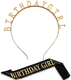 Birthday Headbands Birthday Girl Satin Sash and Tiara Happy Birthday Crown Party Favour Decorations for Girls Women (Gold)