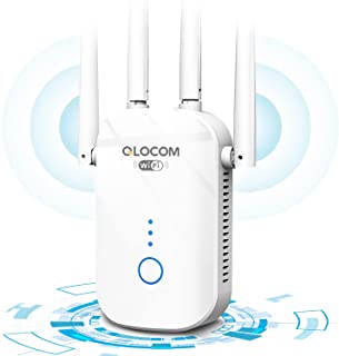 QLOCOM WiFi Booster Range Extender 1200Mbps WiFi Extender Booster Dual Band 5GHz & 2.4GHz Wireless Signal Booster/Hotspot, Broadband Extender, UK Plug