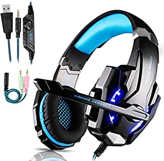 Gaming Headset for PS4,Stereo Surround Sound Gaming Headset with Microphone,3.5mm jack Headphones with LED Light Noise Cancelling Headset for PS4 / Xbox One S/Xbox One/Nintendo Switch/PC/Mac (Blue)