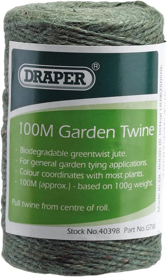 Draper GTW 40398 Garden Twine Reel, Green, 100m