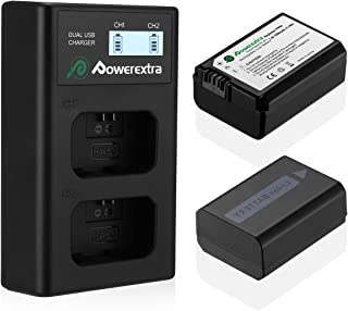 Powerextra 2 Pack NP-FW50 1500mAh Replacement Battery and Dual LCD Battery Charger Compatible with Sony Alpha a6500, a6300, a6000, a7s, a7, a7s ii, a5100, a5000, a3000, a7r, a7 ii, NEX 3/5/7 Series