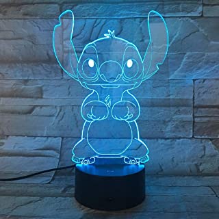 Cartoon Stitch 3D Lamp Bedroom Table Night Light Acrylic Panel USB Cable 7 Colors Change Touch Base Lamp Kids Gift