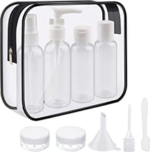 Travel Bottles for Toiletries, Funnasting 9PCS Refillable Travel Pots Set and 1PCS Waterproof Clear Wash Bag for Liquids, Cosmetic, Toiletries, Shampoo, Body Wash, Conditioner