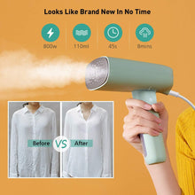 homeasy Clothes Steamer, Hand Steamers for Clothing Portable Garment Steamer Travel Iron Handheld Steamer for Clothes Travel Steamer with Fast Heat-up Detachable Water Tank Green, Small