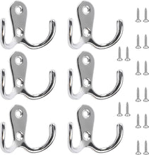 6 PCS Double Prong Robe Hooks Dual Coat Hooks Door Hooks with 16 PCS Screws Chrome Wall Mounted Hooks for Hanging Hat Tie Clothes Towel Metal Retro Cloth Hanger Silver for Bedroom Bathroom Kitchen