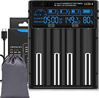 Universal Fast 18650 Battery Charger with LCD Display Battery Capacity Information, Suitable for 3.7v 1.2v Batteries 26650 18650 18490 18350 17670 17500 16340 14500 RCR123A Ni-MH Ni-Cd AAA AA