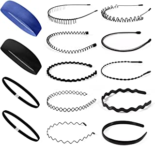 DKBT, 14-Pieces Hoop Spring Zigzag Hairband, for Men, Women, Plastic, Metal, Black Wavy Headband Hair Fashion Sports Multi-Style Flexible Accessories