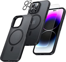 TAURI [5 in 1] Magnetic Case for iPhone 14 Pro Max [Military Grade Protection], 2 Tempered Screen Protector+2 Camera Lens Protector, [Compatible with MagSafe] Translucent Matte Slim Cover 6.7"-Black