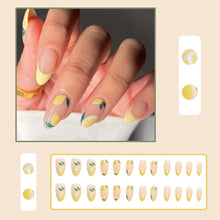 NICENEEDED Summer Press on Nail, Medium Lemon Fake Nails, Alomnd Yellow Full Cover False Nail Sticker on Nail Detachable Nail Tips French Tip Stick on Nails for Women and Girls