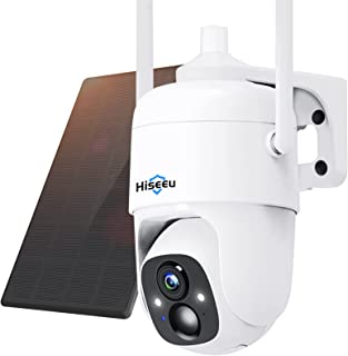 Hiseeu 2K Solar Security Camera Outdoor Wireless with Color Night Vision,Battery Powered WiFi CCTV 360° PTZ Camera with Solar Panel,AI PIR Motion Detection,Siren Alarm,IP66 Waterproof,SD/Cloud Storage