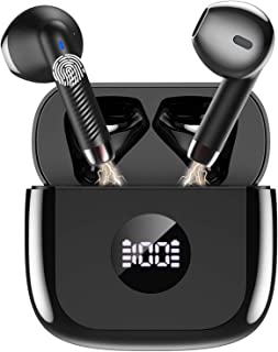 Wireless Earbuds, Bluetooth 5.3 Headphones in Ear HiFi Stereo, Mini Wireless Headphones with Noise Cancelling Microphone, 40H Playtime and LED Digital Display, IP7 Waterproof Wireless Earphones, Black