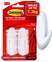 Command Medium Designer Hook, Pack of 2 Hooks and 4 Adhesive Strips, White - Damage Free Hanging - Holds up to 1.3kg