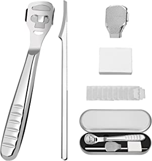 Foot Scraper - Foot File Dead Hard Skin Remover Feet Callus Shaver - Stainless Steel Foot Rasp Heel Corn Removal Pedicure Kit for Hand Feet Foot Care Tools with 10 Replacement Blades Silver