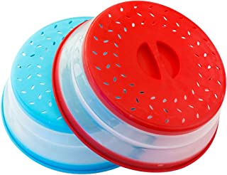 2Pack Collapsible Microwave Food Cover BPA Free TPR, 10.5inch, Round with Grip Handle & Hook Hole (Red+Blue)…