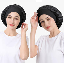 Wide Band Satin Sleeping Head Cover, Night Sleep Cap Silk Bonnet for Women Girls, Hair Care Elastic Hat Hair Bonnet for Black Curly Hair (1pcs Black)