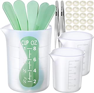 Silicone Measuring Cups for Epoxy Resin, 250 & 100ml Reusable Epoxy Resin Mixing Cups, Silicone Pouring Cup, Thick Hard Stir Sticks, Finger Cots, Tweezers for Epoxy Resin Mixing, Resin Casting Molds