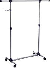 SONGMICS Adjustable Garment Coat Rack, Hanging Rail Clothes Stand with Casters, Blue LLR01L
