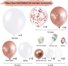 SANERYI Balloon Arch Kit 140pcs Rose Gold Balloons and White Balloons Garland Kit Confetti Clear Latex Balloons for Bridal Shower Bachelorette Hen Party Wedding Birthday for Girls Decorations