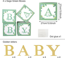 Sage Green Baby Shower Decorations - 4 Large Baby Shower Boxes Blocks with 4 Set of Gold BABY Letters for Birthday Party Decorations, Boy Girl Baby Party Boxes for Baby Shower Backdrop