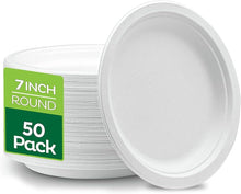Super Rigid Disposable Plates (7 Inches) (Pack of 50), 100% Biodegradable White Bagasse Paper Plates, Made of Sugarcane Fibers - Perfect for Picnics Parties