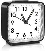 Newset Analog Alarm Clock, Silent Non Ticking Small Clock, Travel Alarm Clock with Snooze & Light, Ascending Beep Sounds, Battery Operated Loud Alarm Clock for Bedroon, Bedside, Desk (Black)