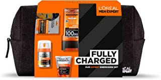 L'Oreal Men Expert Gift Set for Men, Hydra Energetic Fully Charged Washbag: Shower Gel, Moisturiser for Men, Sheet Face Mask and Face Wash