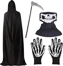 Grim Reaper Halloween Costumes, Hooded Cloak Velvet Black Cloak with Scythe, Skull Mask, Skeleton Gloves Grim Reaper Party Costumes for Adults by JOJODAN