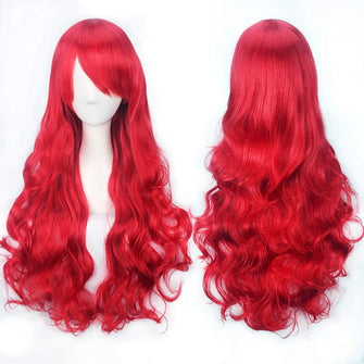 YEESHEDO 32" 80 cm Red Long Wavy Curly Hair Cosplay Wigs with Bangs for Women Girls Heat Resistant Synthetic Wig for Party Costume Anime Halloween (Red)