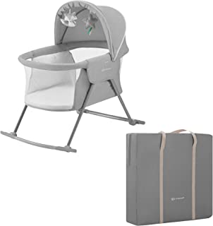 Kinderkraft Baby Crib 3 in 1 LOVI, Cradle, Travel Cot, Rocker, Easy Folding and Unfolding, Adjustable Canopy, with Accessories, Mattress Cover, Included Toys, Transport Bag, for Newborn, 0-9 kg, Gray