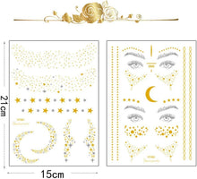 Xinlie 2 Pieces Tattoo Stickers Metallic Flash Tattoos Face Tattoo Face Sticker Face Stickers for Holiday Girls and Young Women for Eyes Face Party Festival Shows Gold (2 Pieces)