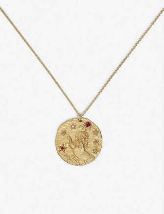 Leo zodiac brass coin necklace