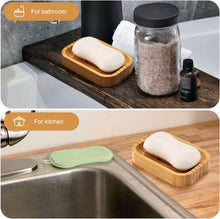 GUANJUNE Pack of 2 Natural Wood Bamboo Soap Dish Holder for Bathroom Kitchen Sponges Accessories Storage