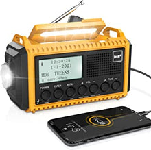 DAB+/DAB/FM Wind up Solar Radio, 5000mAh Digital Radio with LCD Display, Hand Crank, USB Port, Headphone Jack, Flashlight, Reading Lamp, SOS, Radio Mono/Stereo for Camping Hiking-Yellow