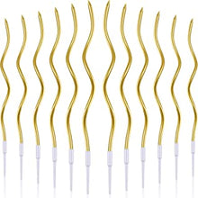 12 Pieces Twisty Birthday Candles Spiral Cake Candles Metallic Cake Cupcake Candles Long Thin Coil Cake Candles with Holders for Birthday Wedding Party Cake Decorations (Gold)