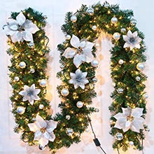 Bcamelys Christmas Garland Decorations, 2.7m Christmas Wreath Garlands with LED Lights Artificial Wreath Garland for Stairs Fireplaces Doors Xmas Tree Garden Yard Christmas Decoration Indoor Outdoor