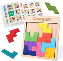 Coogam Wooden Tangram Puzzle Pattern Blocks Brain Teasers Game with 60 Challenges, 3D Russian Building Toy Wood Shape Jigsaw Puzzles Montessori STEM Educational Toys Gift for Kids Adults