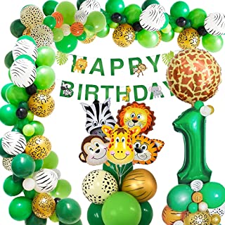 Jungle 1st Birthday Decorations Boys,AcnA Animal Safari Party Decorations with Jungle Safari Balloons,Animal balloons,40'' 1st Foil Balloon for Wild One Baby Boy First 1st Birthday Decoration recycled