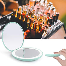 wobsion LED Lighted Travel Makeup Mirror, 1x/10x Magnification Compact Mirror, Portable for Handbag, Purse, Pocket, 3.5 inch Illuminated Folding Mirror, Handheld 2-Sided Mirror, Round, Cyan