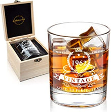 Lighten Life 60th Birthday Gifts for Men,1962 Whiskey Glass in Valued Wooden Box,Whiskey Bourbon Glass for 60th Years Old Dad,Husband,Friend,12 oz Old Fashioned Glass