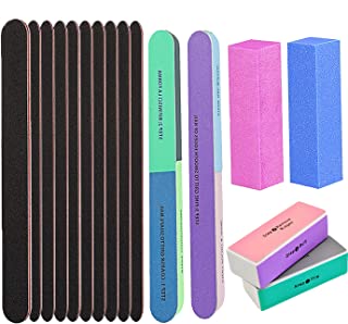 16Pcs Nail File Set -10Pcs Emery Boards 2Pcs 7-Way Buffer Block 2Pcs 4 Steps Polished Block and 2Pcs Sanding Buffer Block Perfect Manicure Set for Nature/Acrylic Nail Grinding Polishing Shining