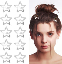 WLLHYF 10 Pieces Metal Star Snap Hair Clips Silver Cute Small Hair Barrettes Non-slip Hollow Out Stars Hairclips for Kids Girls Women Hairpin Lovely Star Headpieces Hair Accessories (Silver)